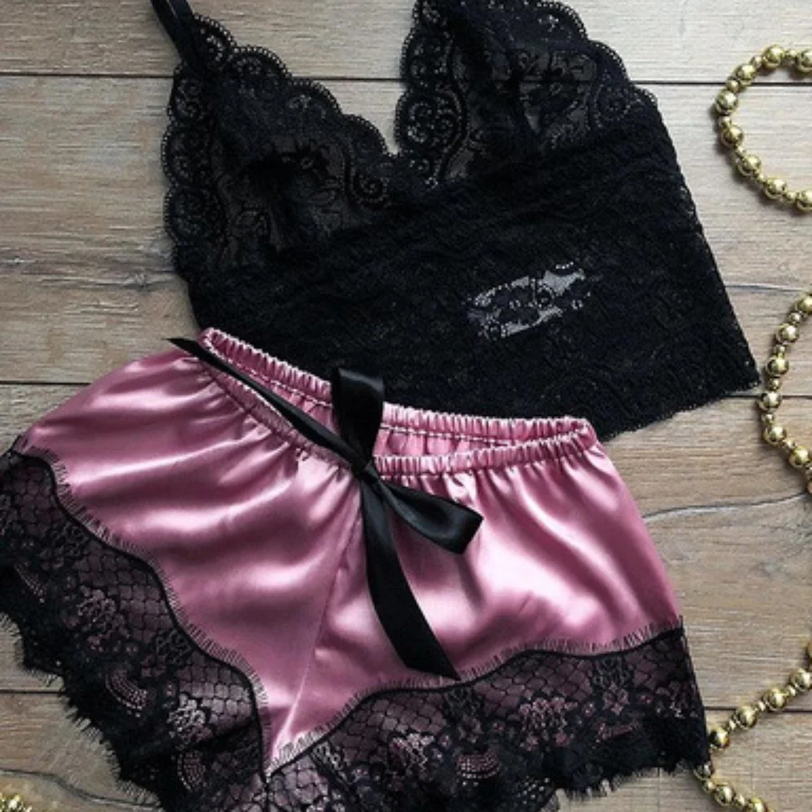 Pajama Sets Sexy Pajamas for Women 2 Pieces Top Shorts Set Sleepwear Clothes Lace Pajamas Underwear Lingerie thumbnail 3