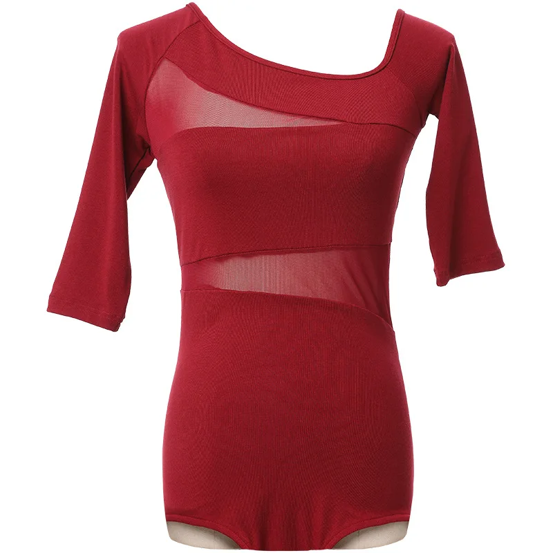 Ladies Dance Wear Latin Samba Top Party Oblique Adult Shoulder 1/2 Sleeve Ballroom Latin Yoga Shirt Ladies Dance Train Clothes thumbnail 5
