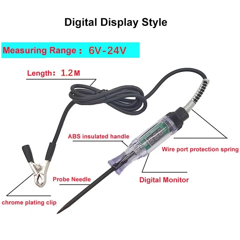 Universal Digital Display Car Truck Voltage Circuit Tester Probe Pen Light Bulb Diagnostic Tool Car Circuit Repair Accessories thumbnail 2