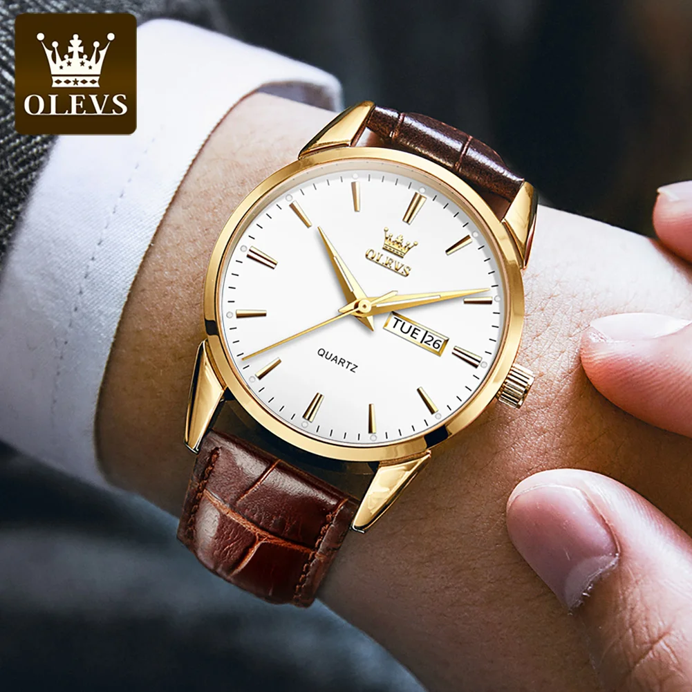 OLEVS Classic Quartz Watch for Men Waterproof Leather strap Calendar Sports Business Men 's Quartz Wrist Watch TOP Brand 6898 thumbnail 6