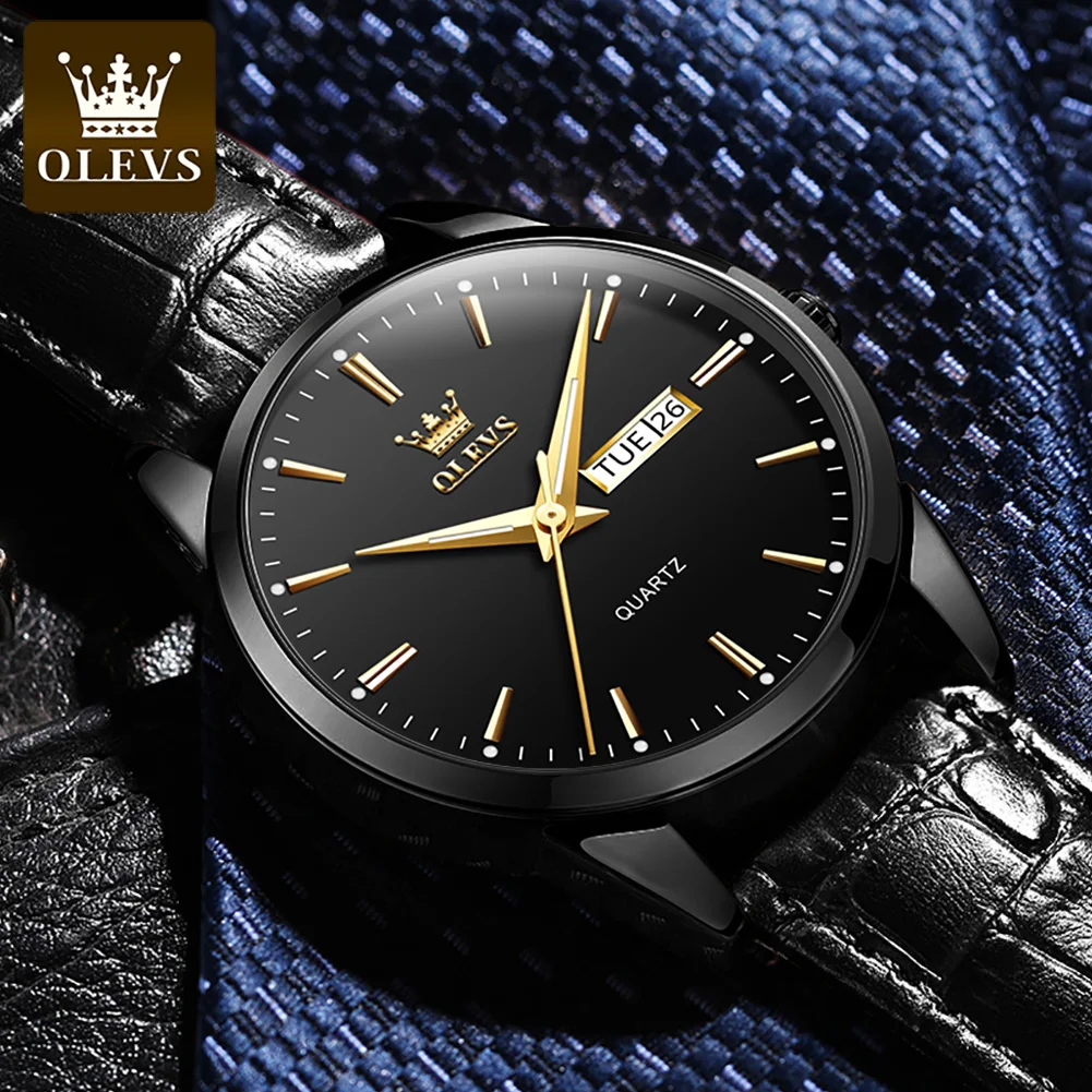 OLEVS Classic Quartz Watch for Men Waterproof Leather strap Calendar Sports Business Men 's Quartz Wrist Watch TOP Brand 6898 thumbnail 4