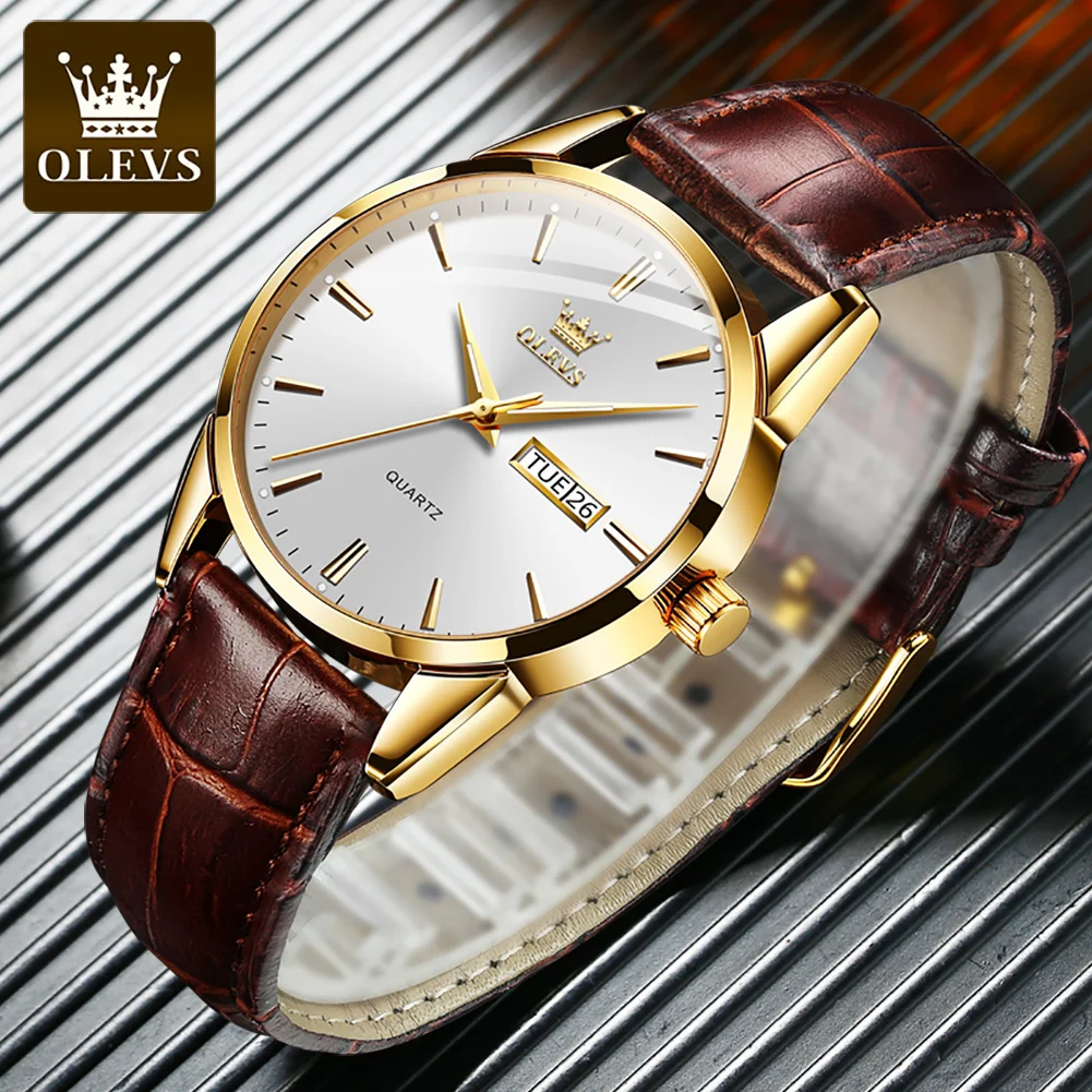 OLEVS Classic Quartz Watch for Men Waterproof Leather strap Calendar Sports Business Men 's Quartz Wrist Watch TOP Brand 6898 thumbnail 2