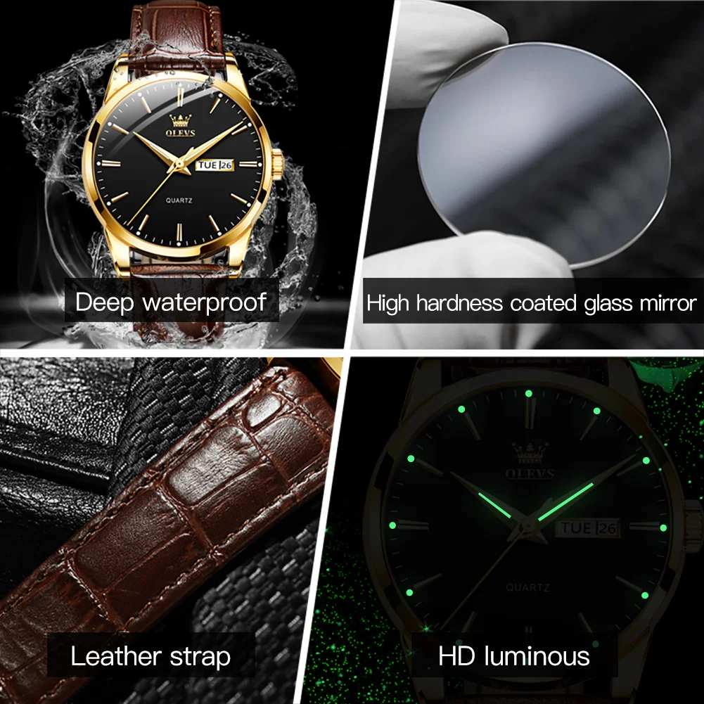 OLEVS Classic Quartz Watch for Men Waterproof Leather strap Calendar Sports Business Men 's Quartz Wrist Watch TOP Brand 6898 thumbnail 5