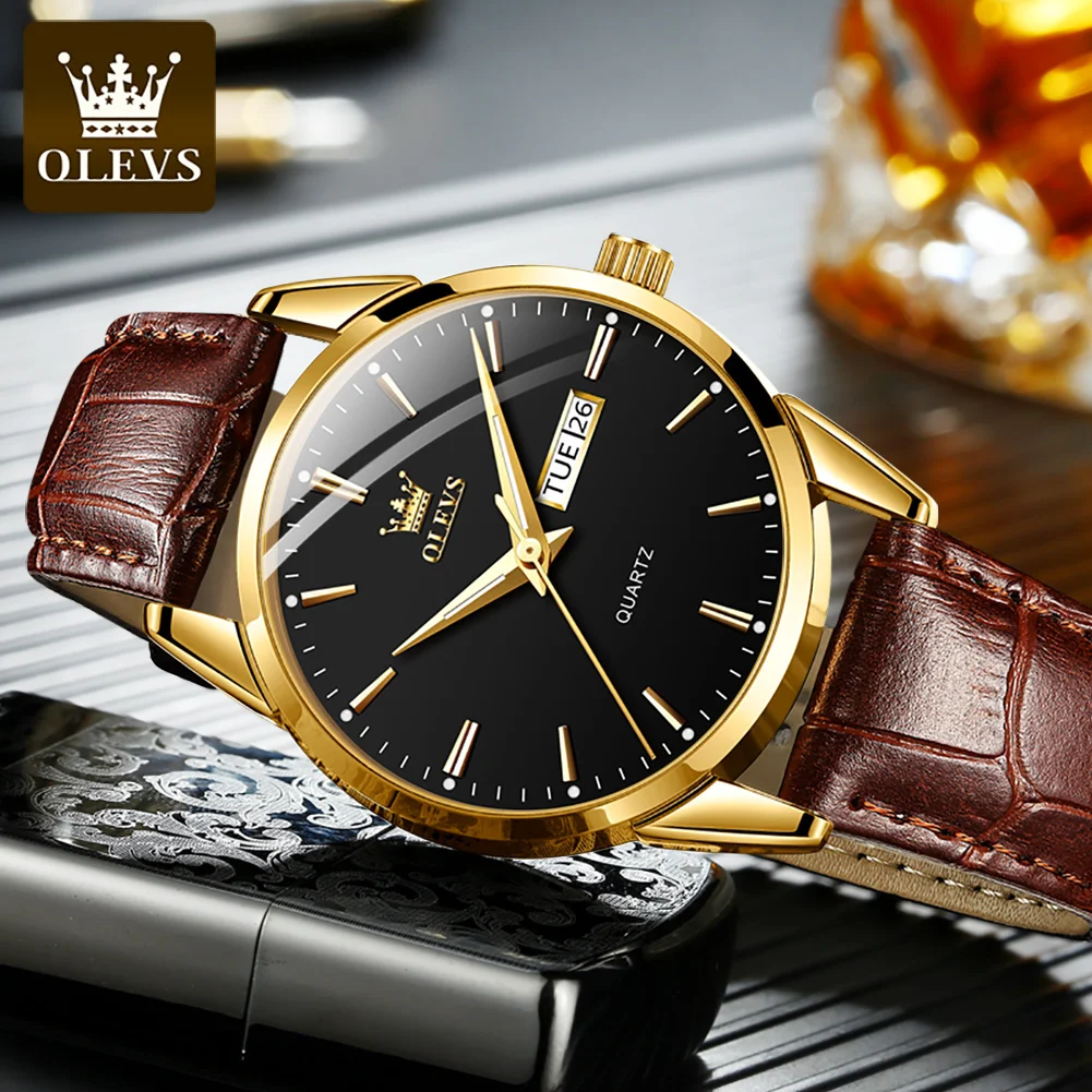 OLEVS Classic Quartz Watch for Men Waterproof Leather strap Calendar Sports Business Men 's Quartz Wrist Watch TOP Brand 6898 thumbnail 3