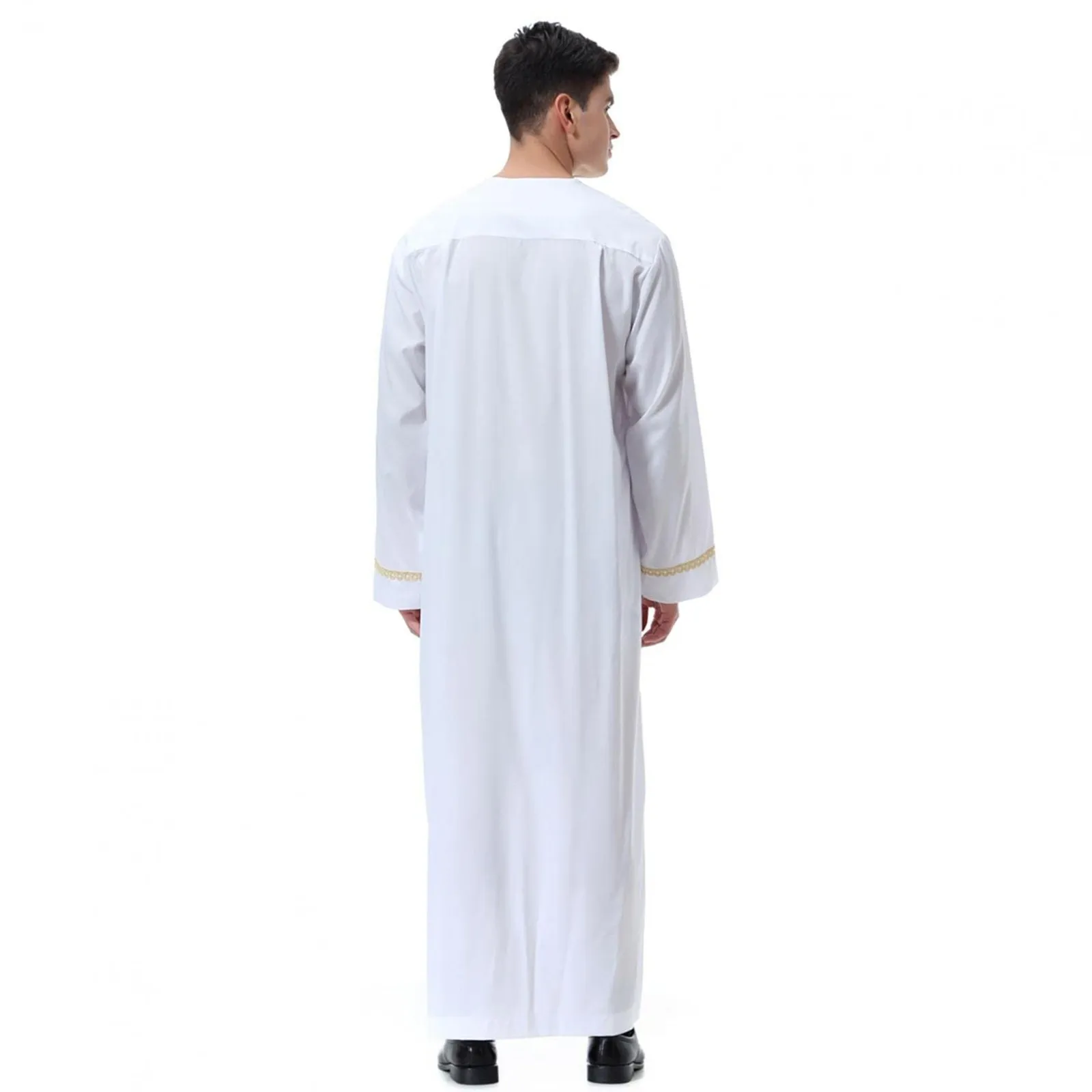 Traditional Muslim Clothing Men's Muslim Shirt robe embroidery Islamic Royalty Dubai Robe O-Neck Long Sleeve Retro Loose Abaya thumbnail 4
