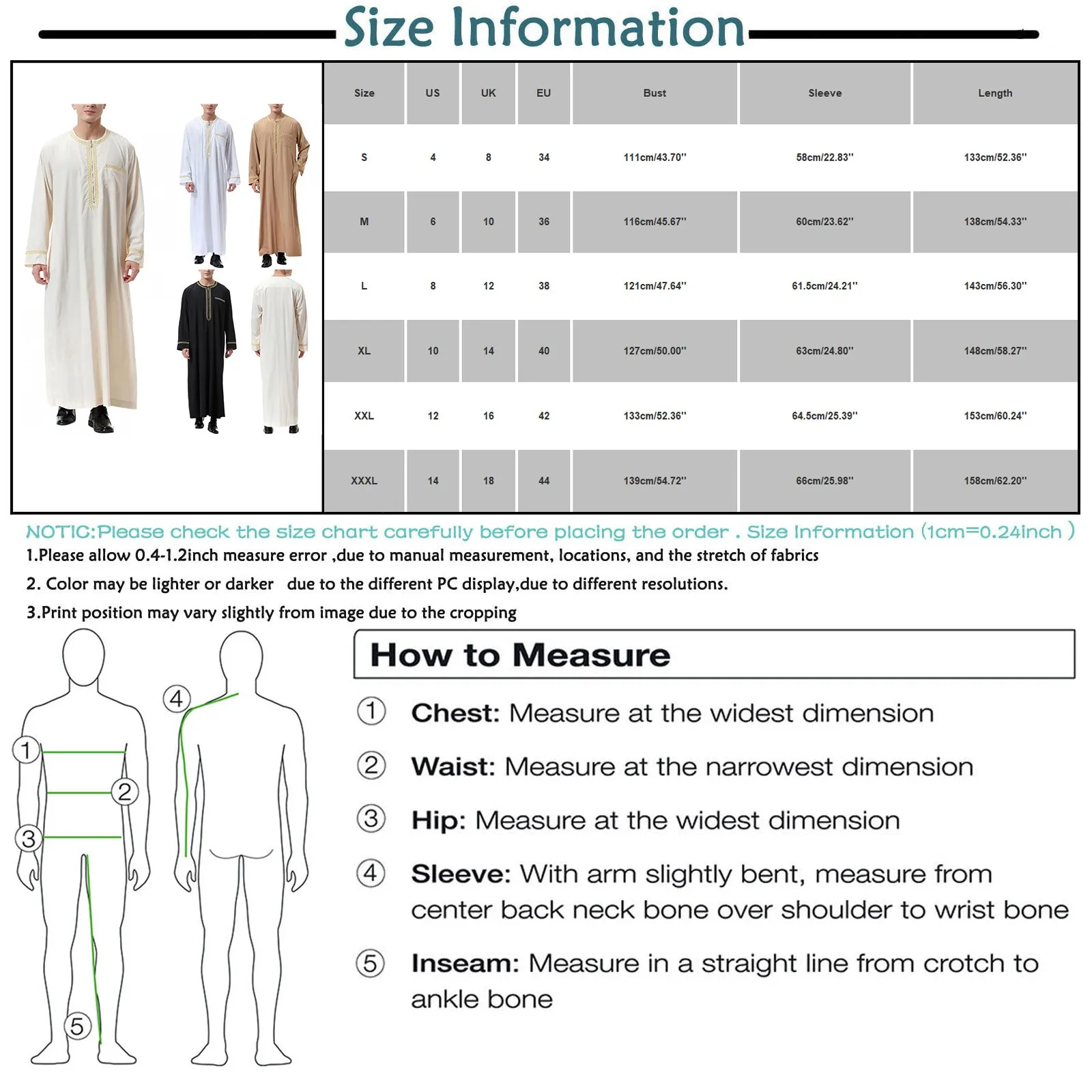 Traditional Muslim Clothing Men's Muslim Shirt robe embroidery Islamic Royalty Dubai Robe O-Neck Long Sleeve Retro Loose Abaya thumbnail 6