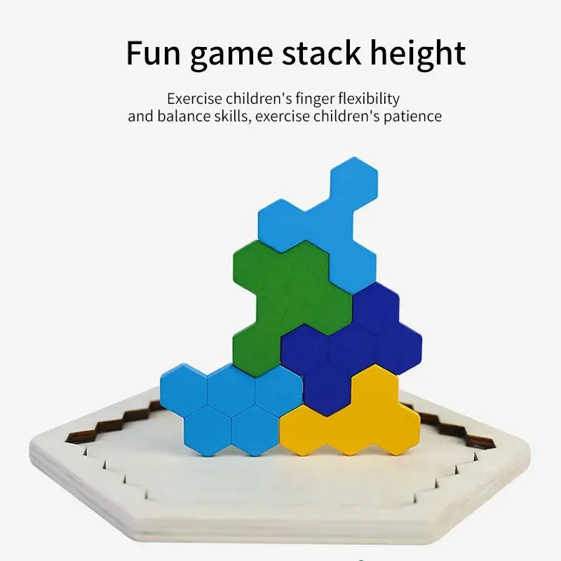 3D Hexagonal Wooden Puzzles Educational Toys For Children Kids Preschool Tangram Board Brain Test Game Montessori Toys Gifts thumbnail 6