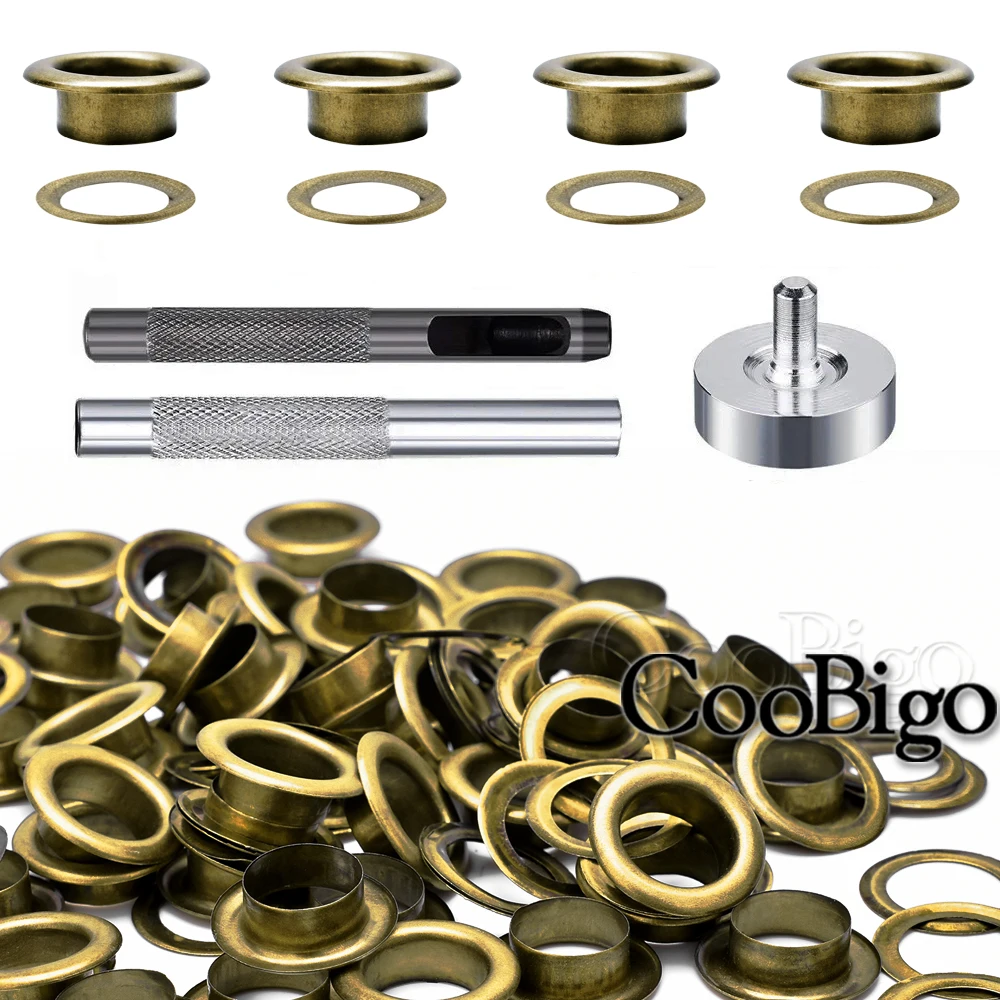 2~17mm Metal Eyelets Grommets Punch Installer Tool Kit for Shoes Cap Bag Tags Clothes Belt Curtains DIY Craft Accessories Bronze