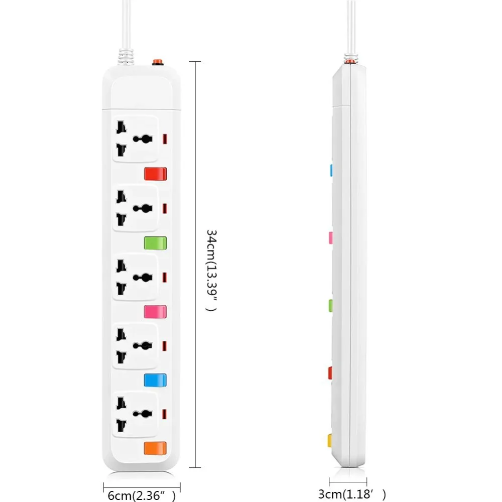 Melery Electrical Power Strip 3/4/5 AC Universal Outlets US/UK/EU/AU Plug Socket USB Extension Cord Individual Switch Control thumbnail 2