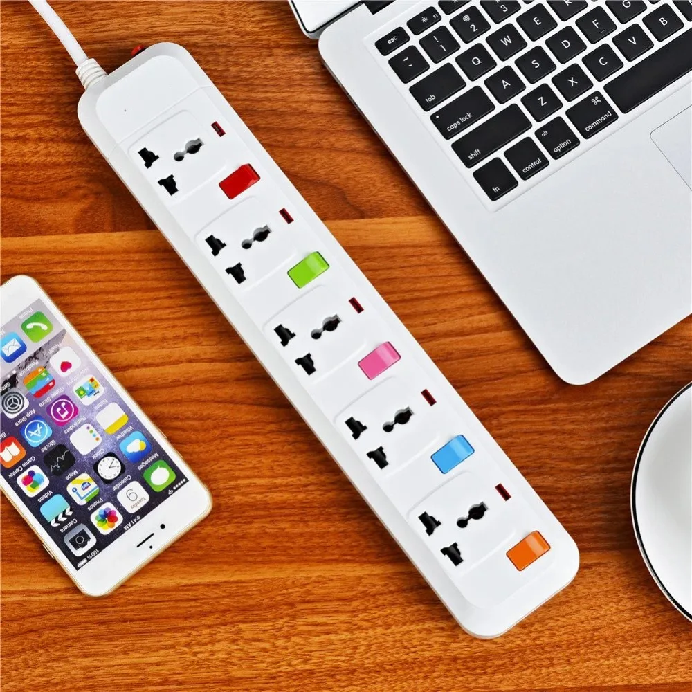 Melery Electrical Power Strip 3/4/5 AC Universal Outlets US/UK/EU/AU Plug Socket USB Extension Cord Individual Switch Control thumbnail 6