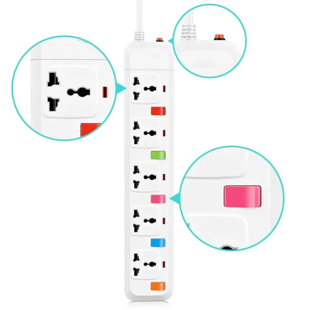 Melery Electrical Power Strip 3/4/5 AC Universal Outlets US/UK/EU/AU Plug Socket USB Extension Cord Individual Switch Control thumbnail 3