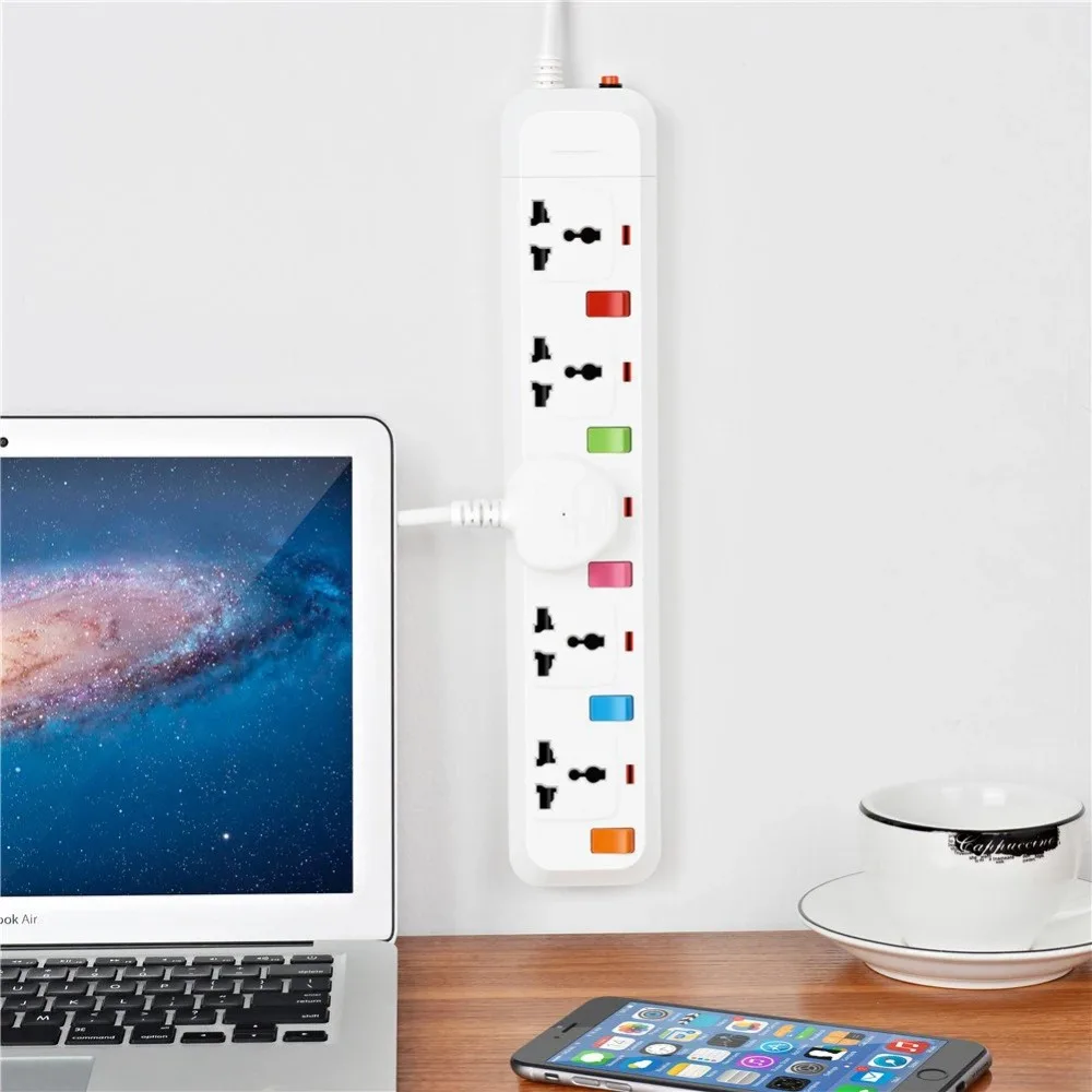 Melery Electrical Power Strip 3/4/5 AC Universal Outlets US/UK/EU/AU Plug Socket USB Extension Cord Individual Switch Control thumbnail 5