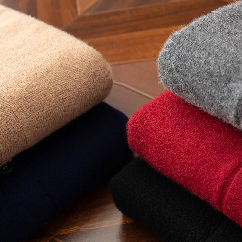 100% merino wool cashmere coat in autumn and winter Men's V-neck cardigan casual solid color padded knit coat warm coat thumbnail 6