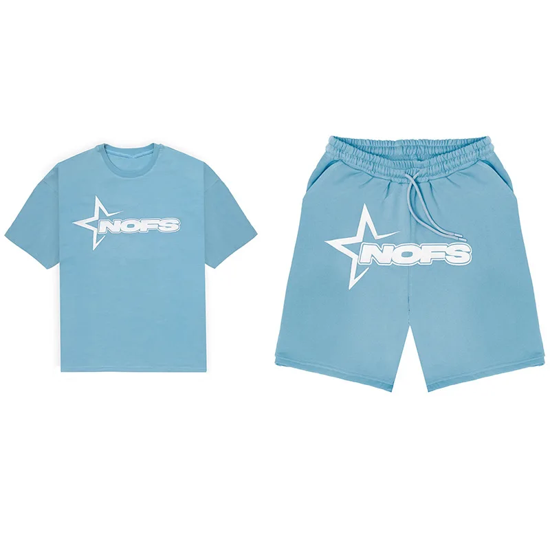 Men New Fashion Letter Graphics T-shirt Hip-hop Punk Summer Short Sleeve American Street Tops Shorts Set Y2K 2024 Men's Clothing thumbnail 3
