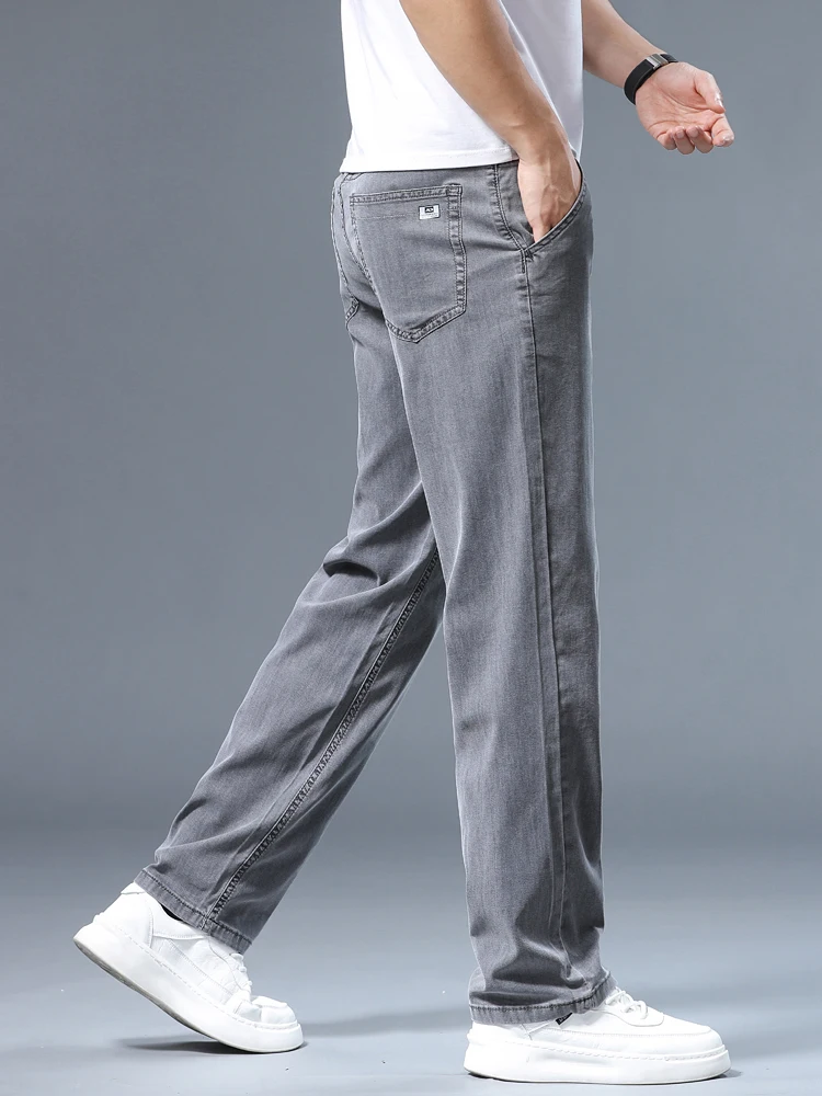 Summer Thin Men's Loose Straight Jeans Lyocell Soft Drape Business Casual Trousers Classic Smoke Gray Brand Ice Silk Pants thumbnail 6