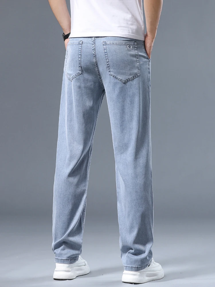 Summer Ultra-thin Men's Jeans Lyocell Soft Breathable Loose Straight Light Blue Denim Pants Business Casual Ice Silk Trousers thumbnail 5
