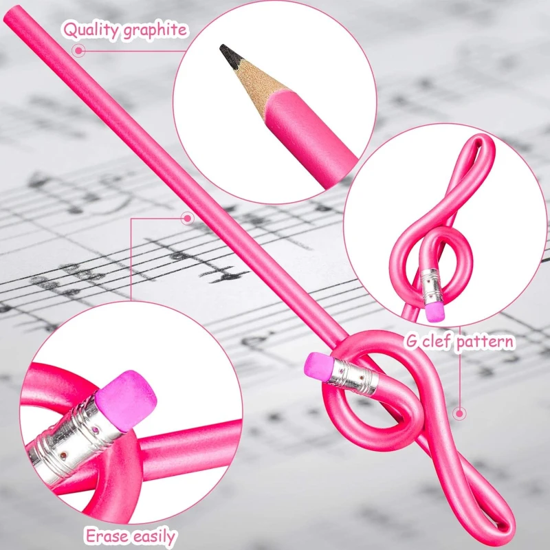 5/10 Pcs Cartoon Treble Clef Pencil Musical Note Shape Pencil with Eraser, Nice Gift For Music Student, Office School Stationery thumbnail 3