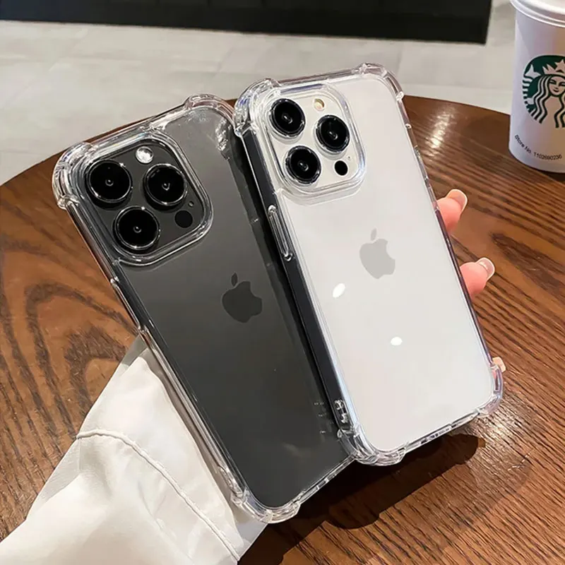 Luxury Shockproof Clear Phone Case For iPhone 11 12 13 14 15 Pro Max X XR XS 7 8 Plus SE Soft Transparent Bumper Hard Back Cover thumbnail 2