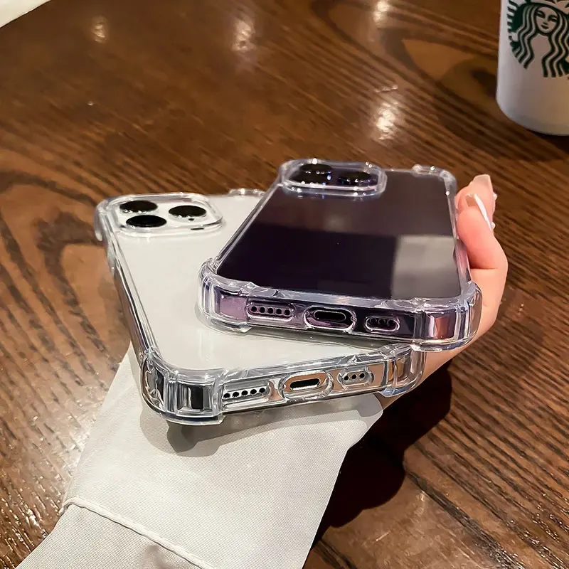 Luxury Shockproof Clear Phone Case For iPhone 11 12 13 14 15 Pro Max X XR XS 7 8 Plus SE Soft Transparent Bumper Hard Back Cover thumbnail 6