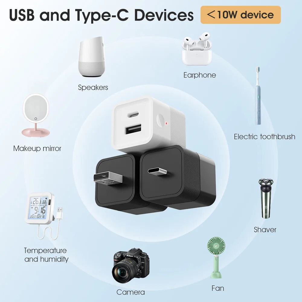 Tuya WiFi Smart TypeC USB Adaptor Switch 2 in 1 Mini USB Power Adaptor Charger Plug Timing Voice Control Works with Alexa Google thumbnail 6