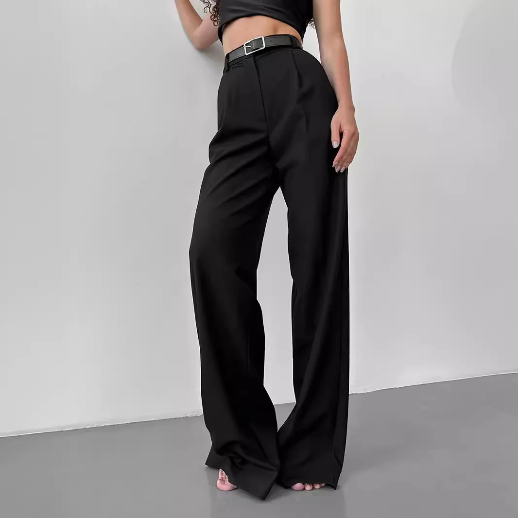 Classic Formal Straight Leg Pants Spring and Summer Women's Versatile Casual Wear Loose Fit Office Tourism Darp Wide Leg Pants thumbnail 4