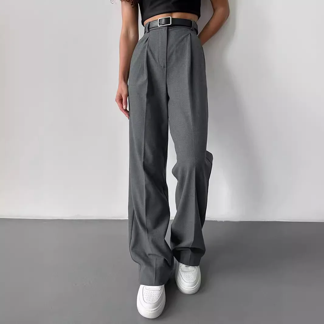 Classic Formal Straight Leg Pants Spring and Summer Women's Versatile Casual Wear Loose Fit Office Tourism Darp Wide Leg Pants thumbnail 2