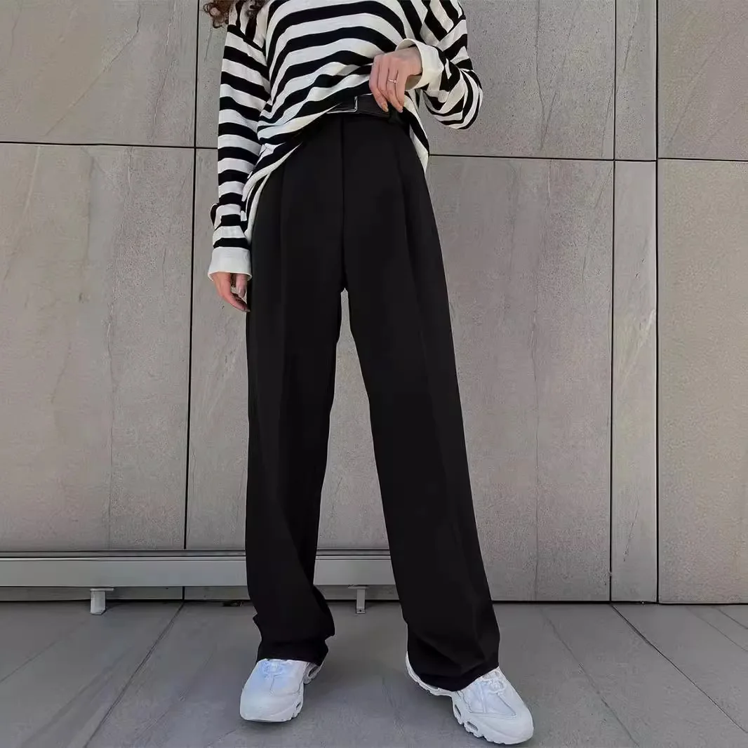 Classic Formal Straight Leg Pants Spring and Summer Women's Versatile Casual Wear Loose Fit Office Tourism Darp Wide Leg Pants thumbnail 3