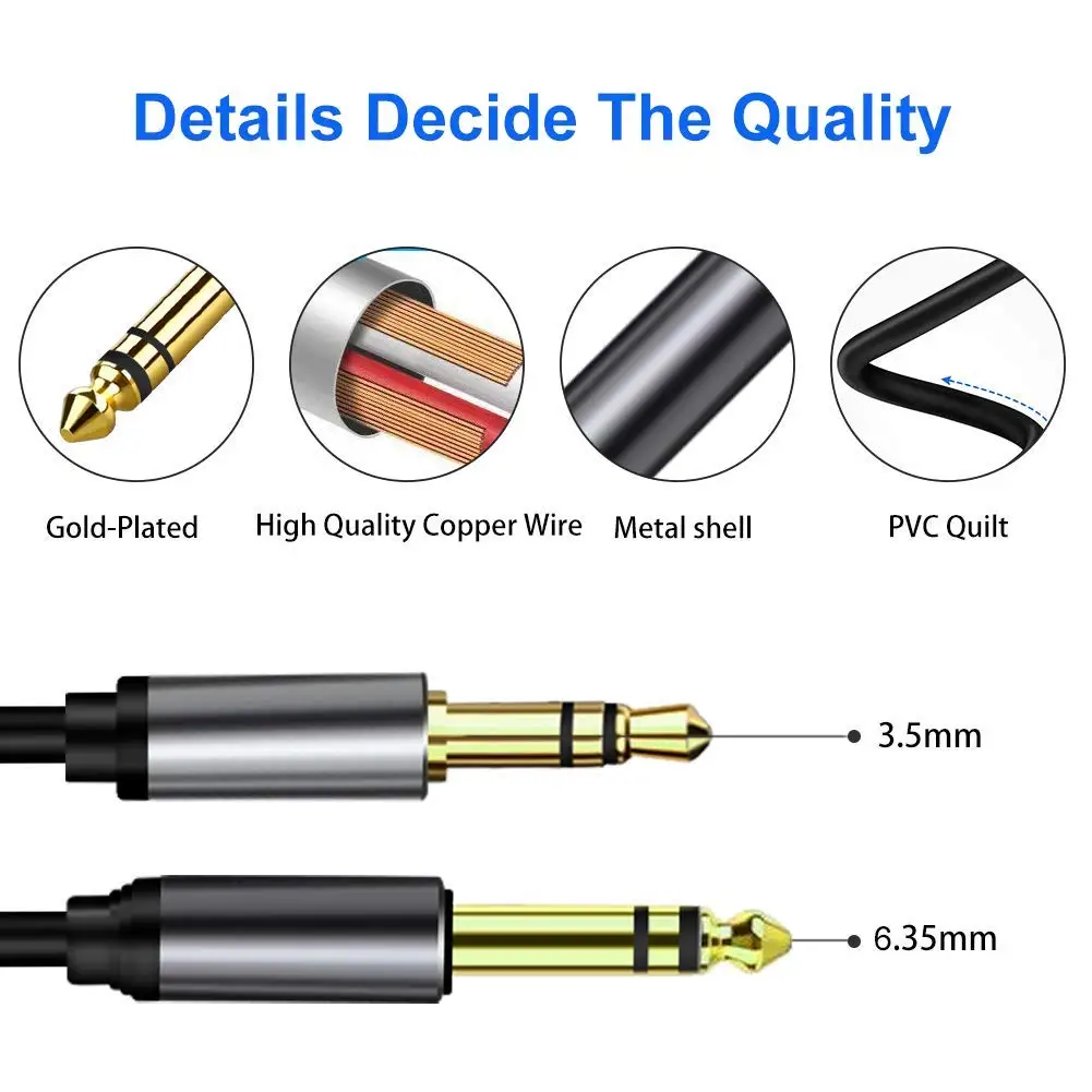 Stereo Aux Cable 3.5mm To 6.35mm 1/4 6.5 To 3.5 1/8 TRS Jack Audio Cord for Laptop Guitar Mixer Amplifier Speaker Home Theater thumbnail 4