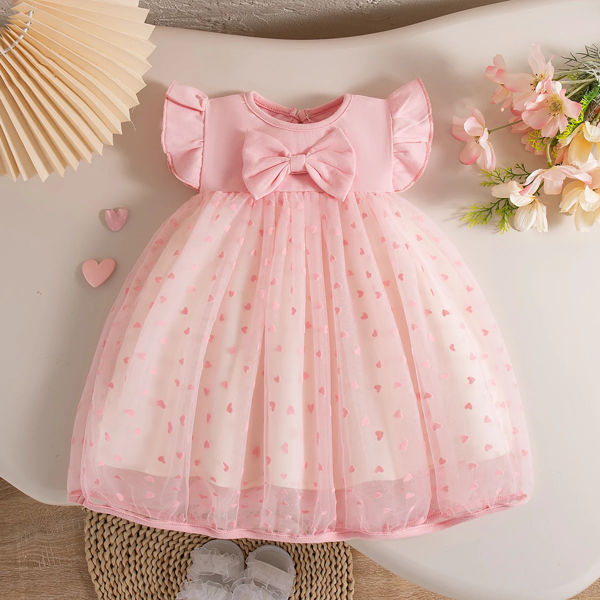 (0-3 Years Old) Summer Baby Girl Bow Flying Sleeves Princess Dress Girl Korean Edition Little Love Birthday Dress thumbnail 3