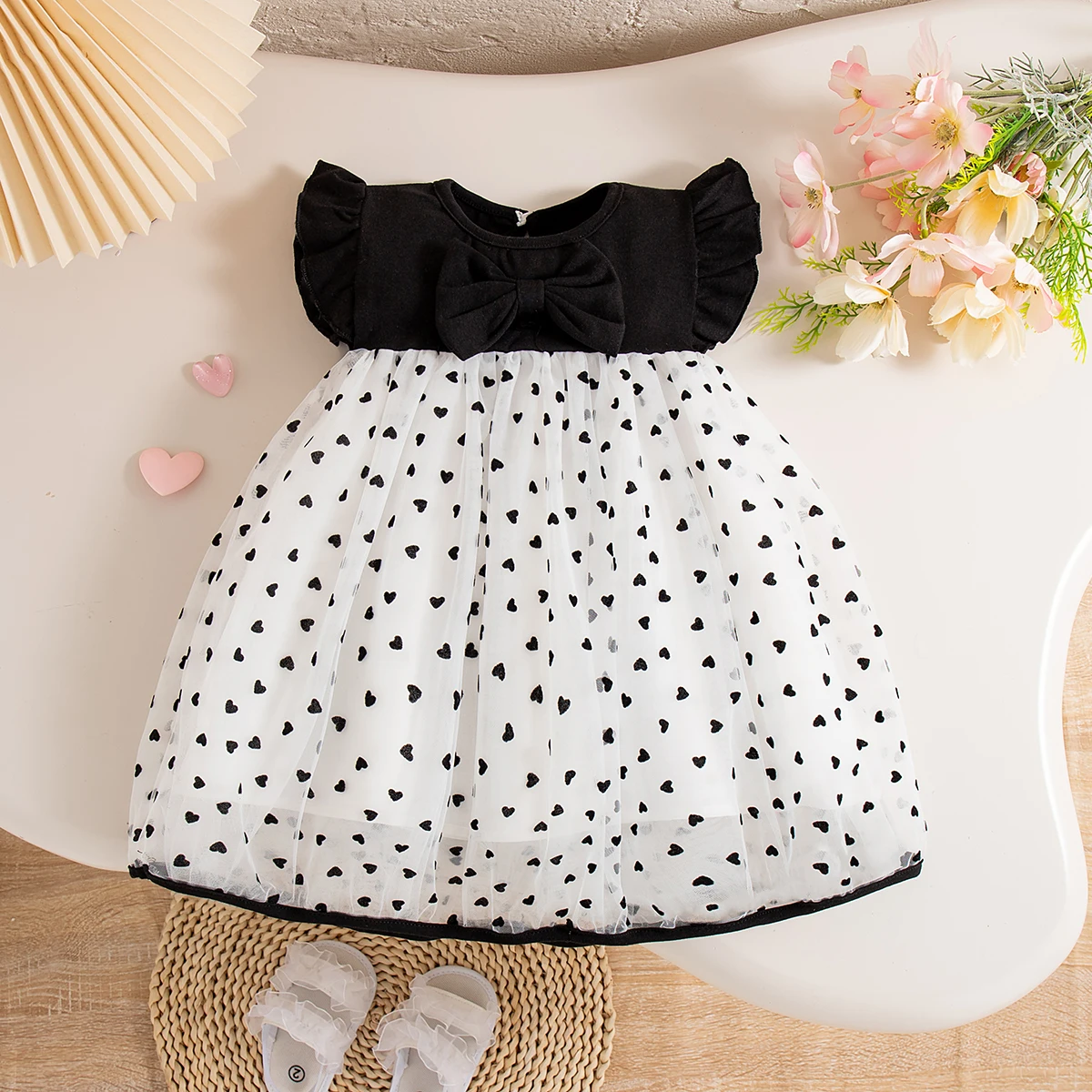(0-3 Years Old) Summer Baby Girl Bow Flying Sleeves Princess Dress Girl Korean Edition Little Love Birthday Dress thumbnail 4