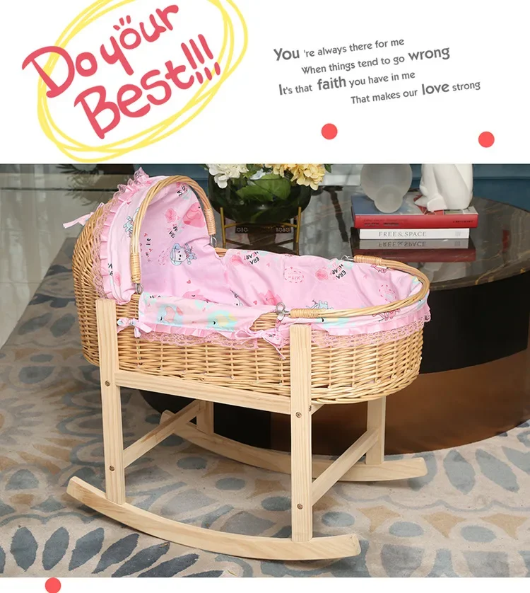 2024 New Upgrade Wooden Portable Baby Cradle Bed with Roller Baby Rocker 360 Degree Rotating Wheel Newborn Baby Crib 0-24M thumbnail 4