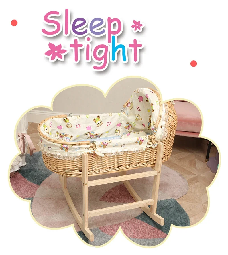 2024 New Upgrade Wooden Portable Baby Cradle Bed with Roller Baby Rocker 360 Degree Rotating Wheel Newborn Baby Crib 0-24M thumbnail 3