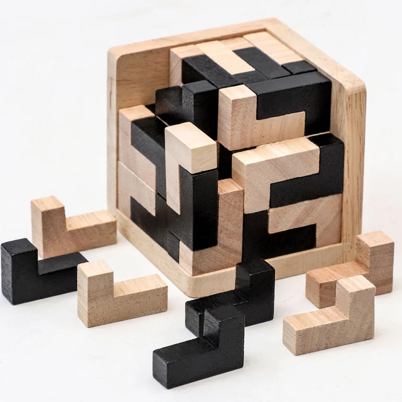 3D Cube Puzzle Luban Interlocking Creative Educational Wooden Toy Brain Mind Early Learning Game Gift For Children Letter thumbnail 5