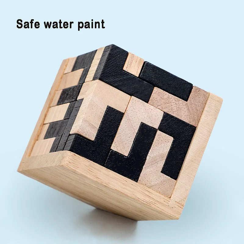 3D Cube Puzzle Luban Interlocking Creative Educational Wooden Toy Brain Mind Early Learning Game Gift For Children Letter thumbnail 2