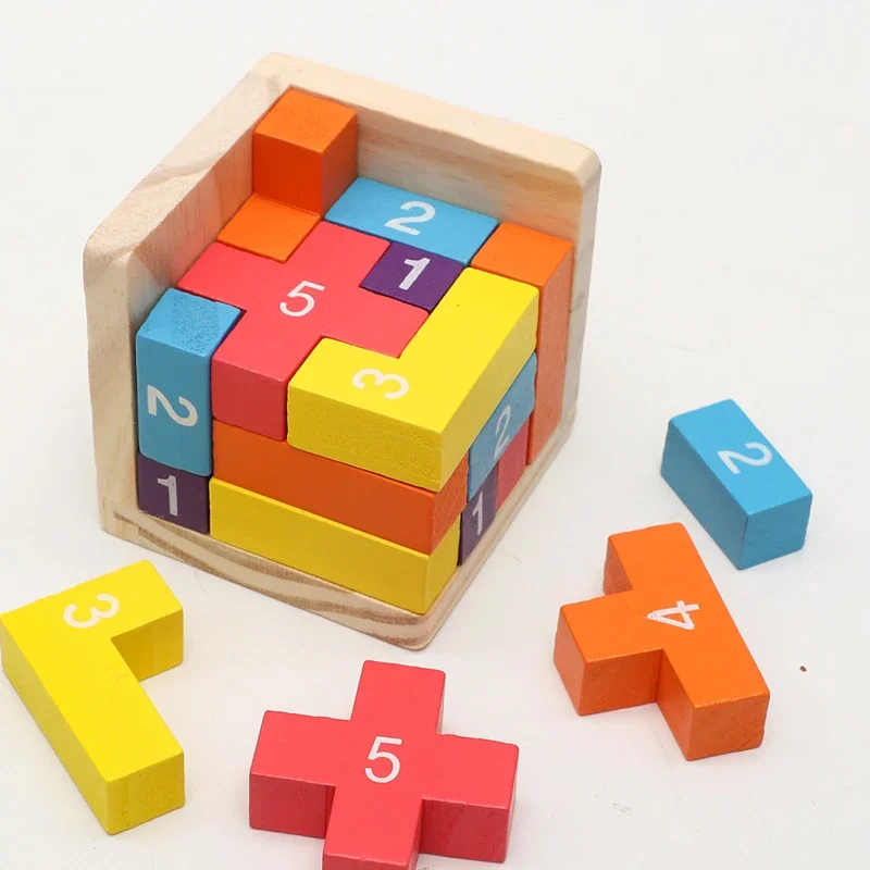 3D Cube Puzzle Luban Interlocking Creative Educational Wooden Toy Brain Mind Early Learning Game Gift For Children Letter thumbnail 6