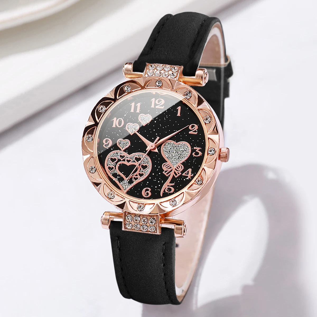4PCS/Set Women's Watches Fashion Rhinestone Ladies Quartz Watch Leather Band Wristwatches Bracelets Set（Without Box） thumbnail 4