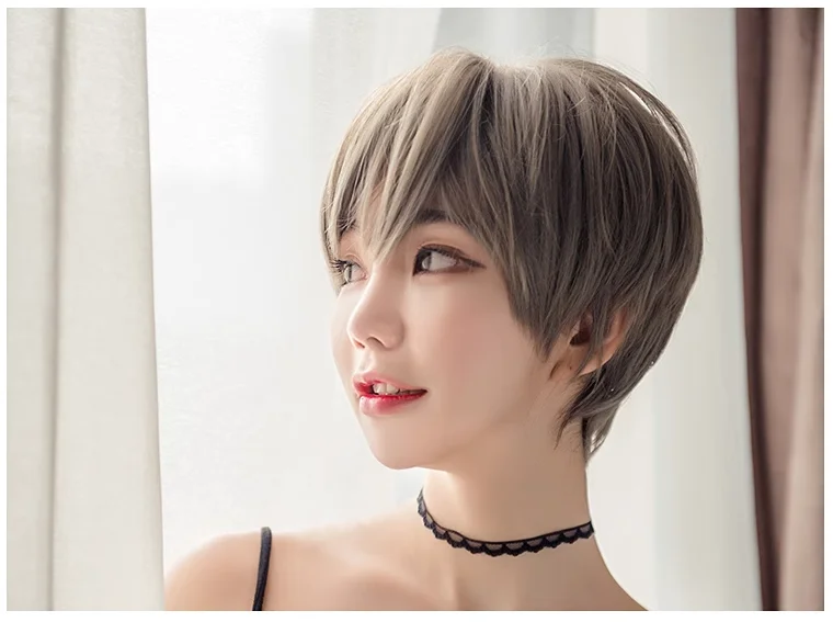 Korea Style Hair Extensions Synthetic Fashion Young Female Wigs Breathable Head Cover Short Straight Fluffy Wig Hat for Women thumbnail 4