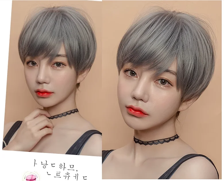 Korea Style Hair Extensions Synthetic Fashion Young Female Wigs Breathable Head Cover Short Straight Fluffy Wig Hat for Women thumbnail 5