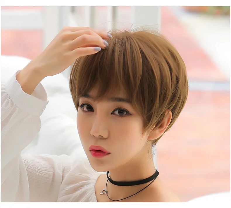 Korea Style Hair Extensions Synthetic Fashion Young Female Wigs Breathable Head Cover Short Straight Fluffy Wig Hat for Women thumbnail 3