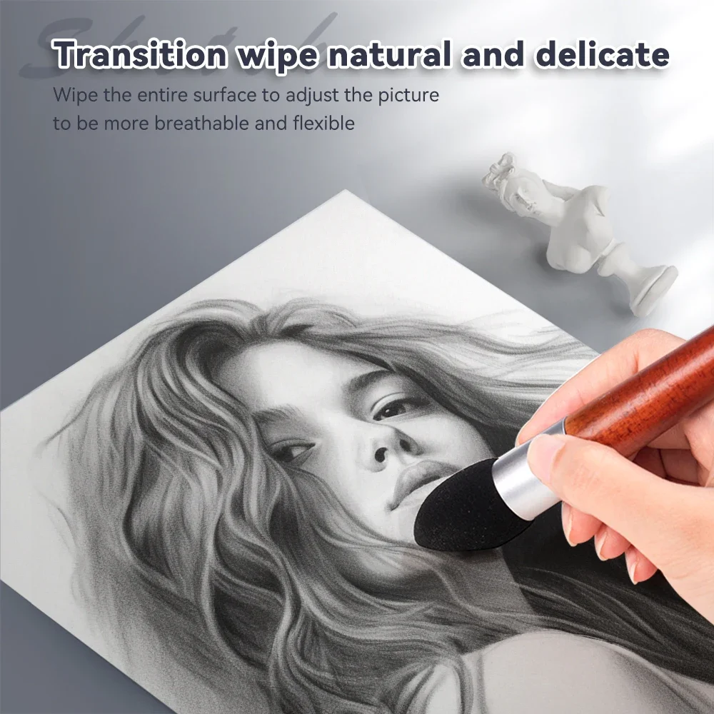 Sketch Pen Brush Artist Blending Pen Washable Rubbing Sponge Wipe Clean Tool Set Reusable Drawing Processing Rendering Eraser thumbnail 6