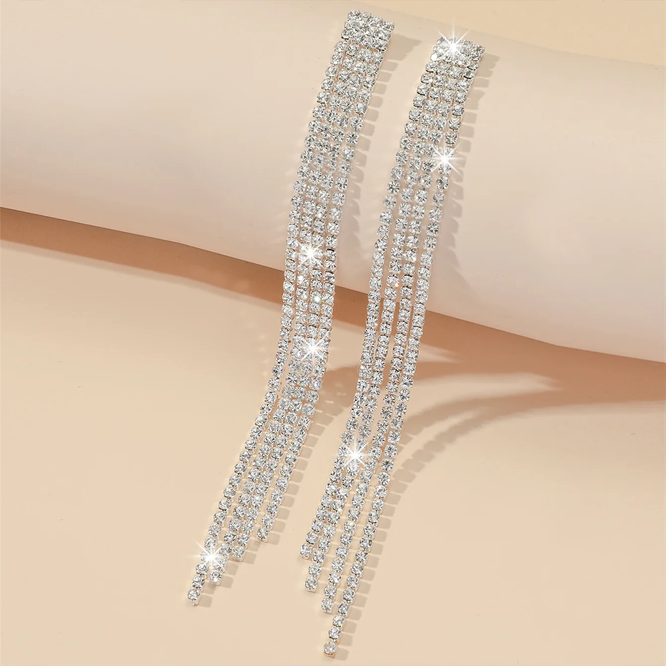 TREAZY Shiny 4 Lines  Rhinestone Crystal Tassel Long Earrings for Women Wedding Party Hanging Dangle Earrings Bridal Brincos thumbnail 5