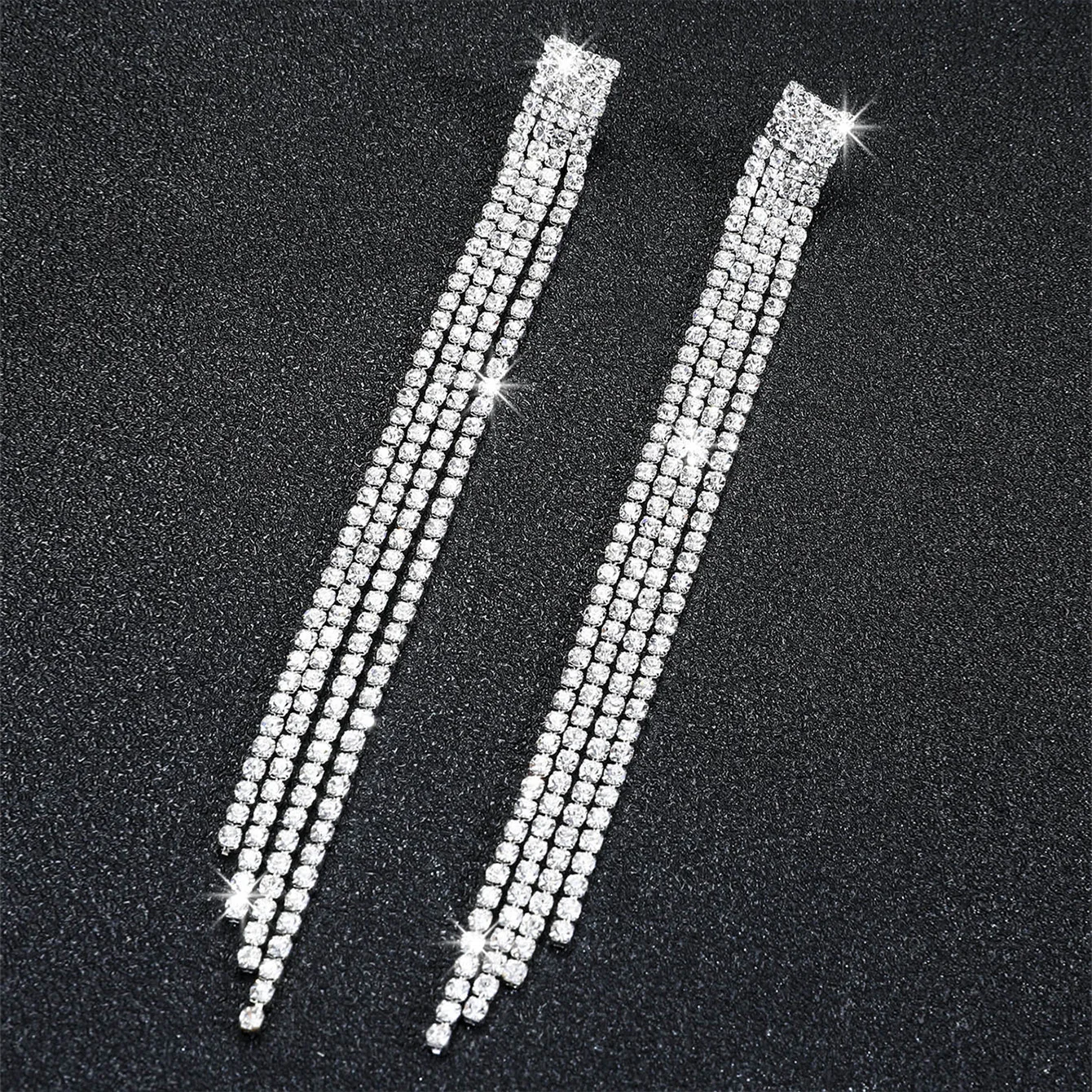 TREAZY Shiny 4 Lines  Rhinestone Crystal Tassel Long Earrings for Women Wedding Party Hanging Dangle Earrings Bridal Brincos thumbnail 3
