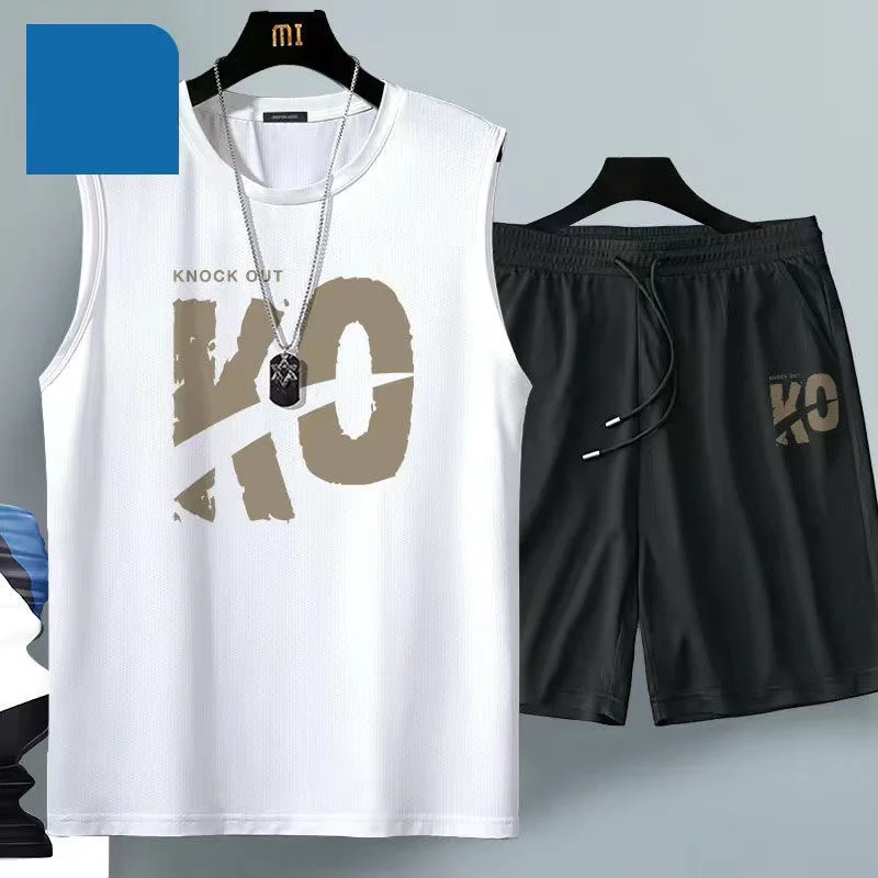 2024 Summer Men Clothing Harajuku Breathable fashion Sportswear Basketball suit casual short-sleeved T-shirt + shorts 2-piece thumbnail 2