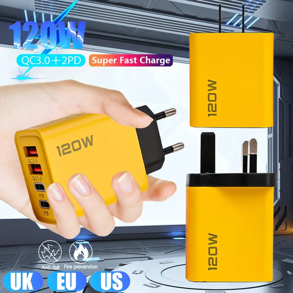Dual PD USB Charger Wall Adapter QC3.0 120W Fast Charging Phone Chargers EU/US/UK Plug for Apple IPhone 15 pro Android Samsung thumbnail 2