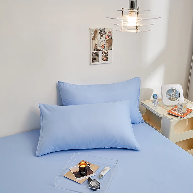 Kuup Polyester 3pcs Solid Color Queen Size Bedding Set - Fitted Sheet & Pillowcases with Elastic Band Mattress Cover thumbnail 6