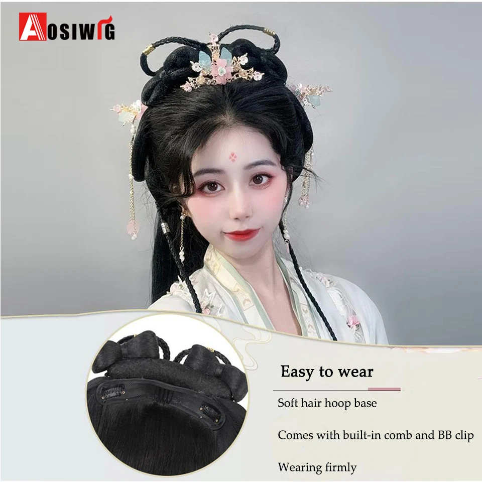 Synthetic Hanfu Ancient Style Headband Braid Integrated headband Wig Women Chinese Style Hair Piece Antique Modelling Cosplay Ha thumbnail 4