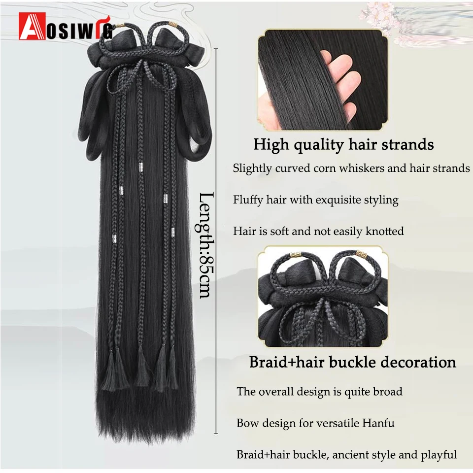 Synthetic Hanfu Ancient Style Headband Braid Integrated headband Wig Women Chinese Style Hair Piece Antique Modelling Cosplay Ha thumbnail 5