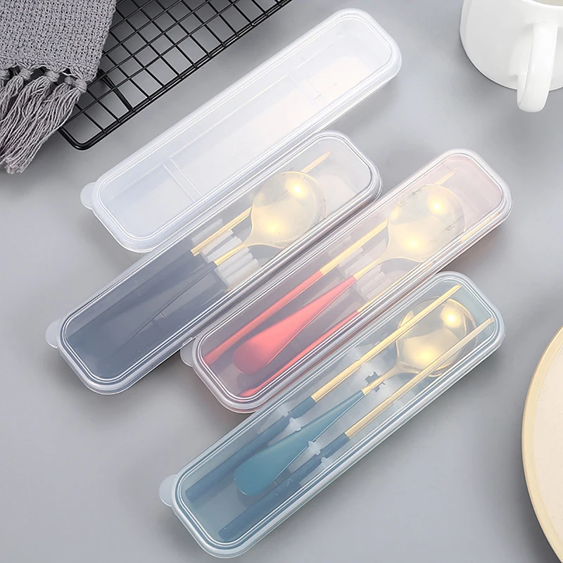 Travel Outdoor Reusable Tableware Box School Home Slot Design Practical Cutlery Transparent Cover Storage Box thumbnail 2