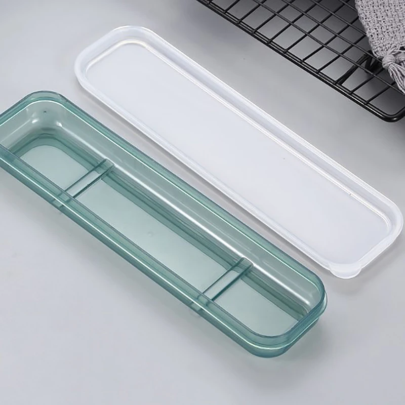 Travel Outdoor Reusable Tableware Box School Home Slot Design Practical Cutlery Transparent Cover Storage Box thumbnail 5
