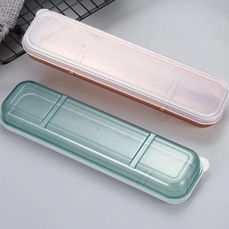 Travel Outdoor Reusable Tableware Box School Home Slot Design Practical Cutlery Transparent Cover Storage Box thumbnail 4